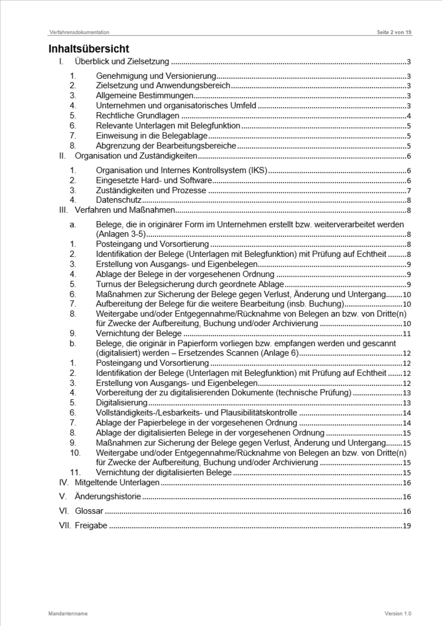 Unsere Muster einer GoBD konformen Verfahrensdokumentation.